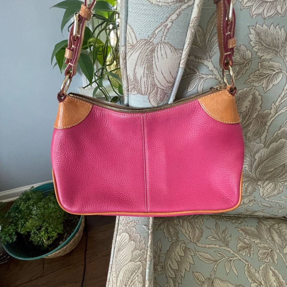 Pink Leather Dooney&Bourke Mini Shoulder Bag with Tan Trim Summer Bag - Picture 2 of 7